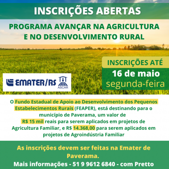 Programa Avançar na Agricultura e no Desenvolvimento Rural destina quase R$ 30 mil para Paverama